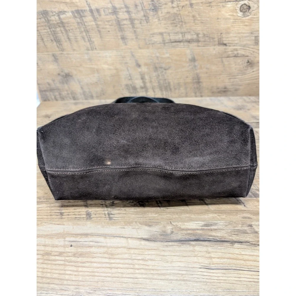 Brown Suede Leather Satchel Bag Top Handle with Detachable Strap‎